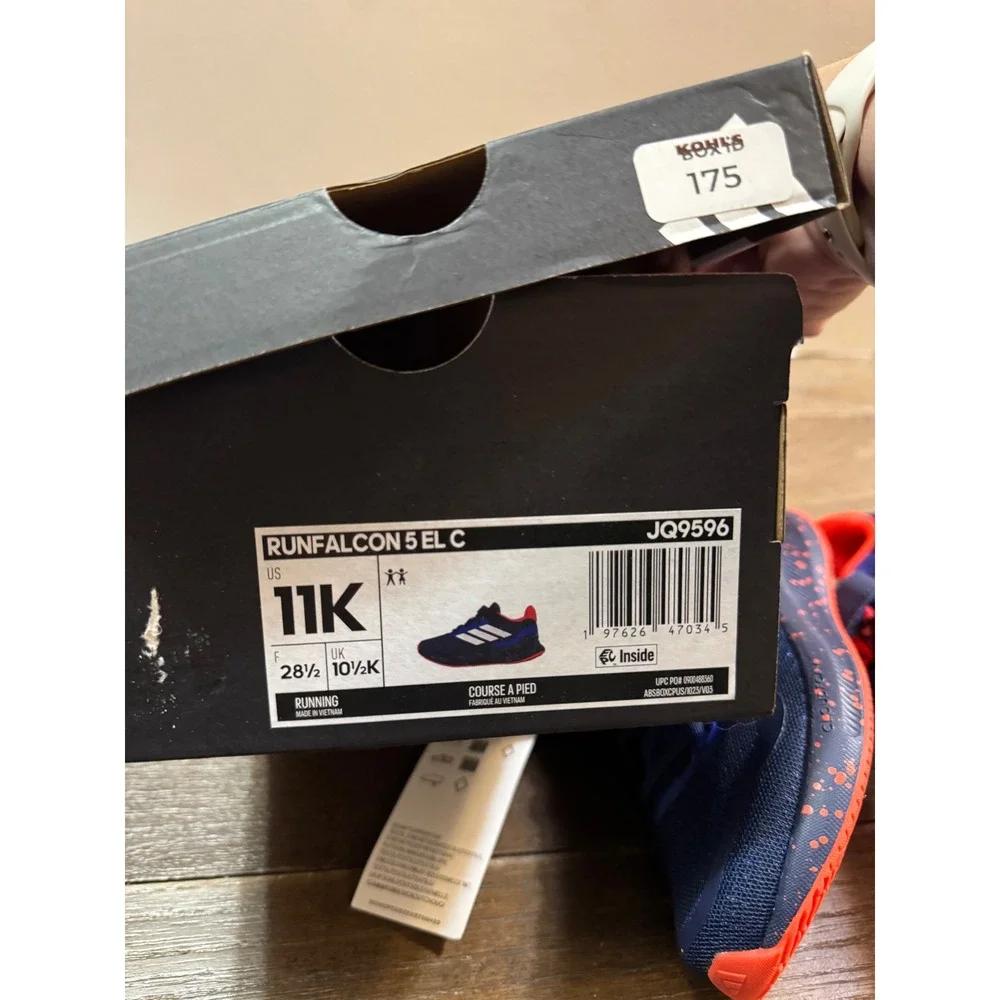 Adidas Runfalcon 5 EL C Kids Navy Blue Orange Running Shoes JQ9596 Size 11K NEW